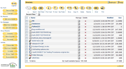 This is a picture of the VaultCONNECT
home page after a user has logged in.